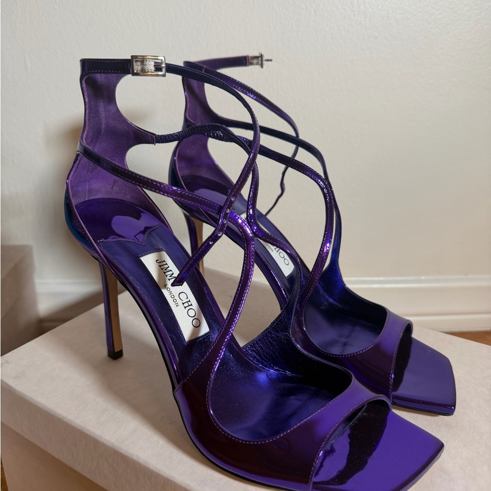 Jimmy Choo Metallic Purple Strappy High Heels - Picture 6 of 6